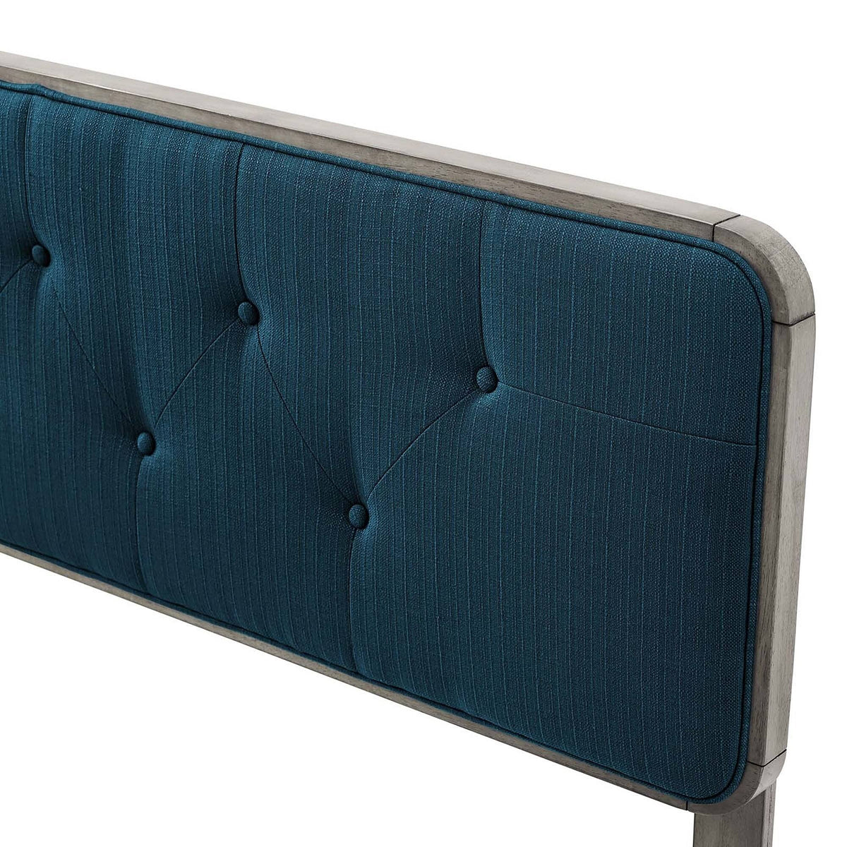 King Size Blue Fabric Tufted Wooden Headboard E548
