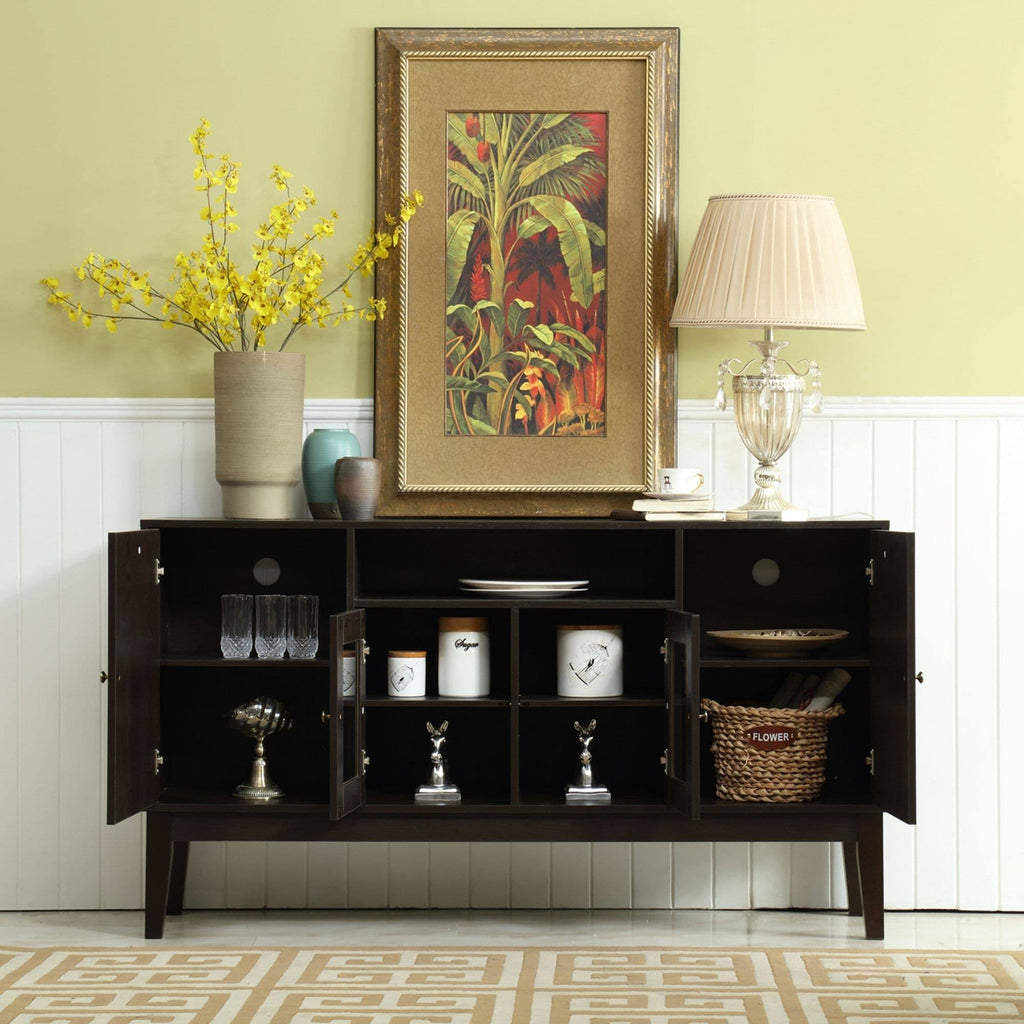 59x22 Wide Buffet Table Cabinet TV Console Dark Brown Q18335