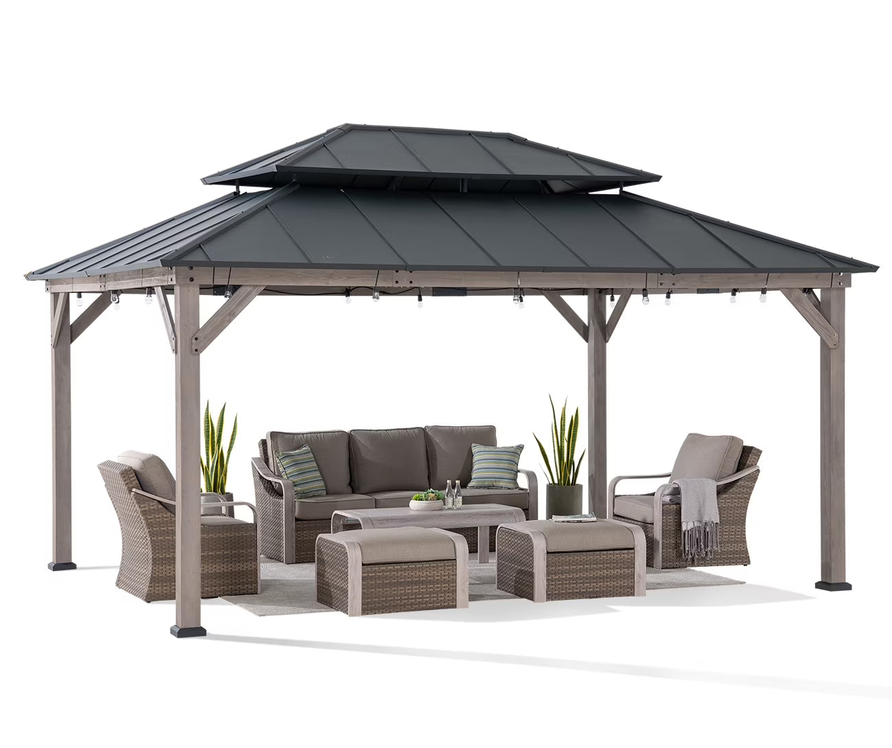 12x16 ft. Steel Hardtop Gazebo with 2-tier Metal Roof J851