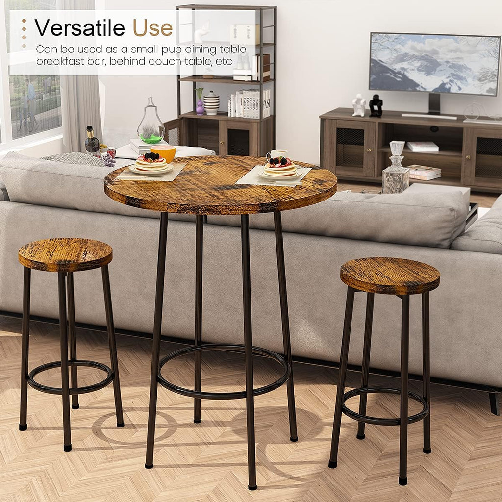 Rustic Brown 3 Piece Round Bar Table and Stools H6682