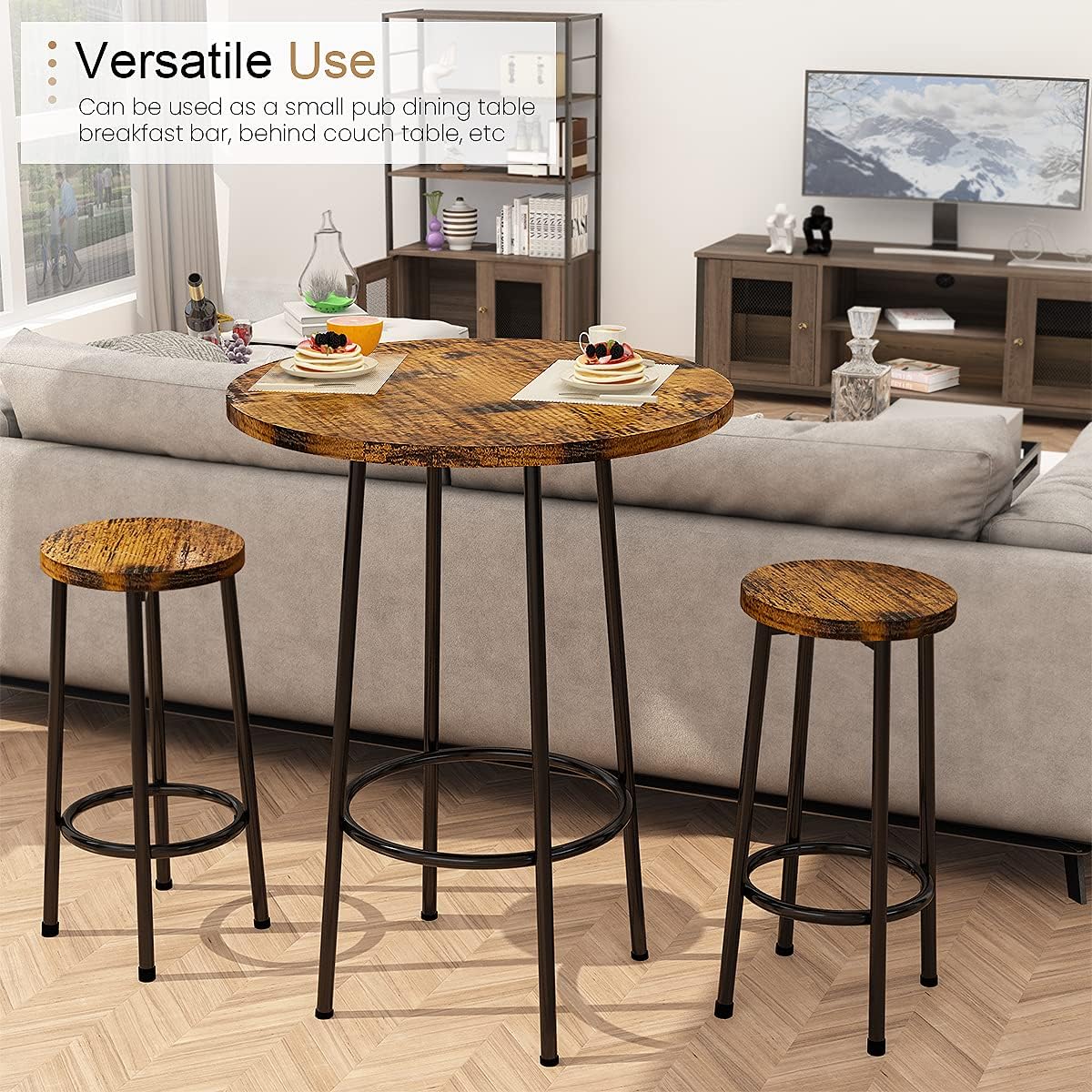 Rustic Brown 3 Piece Round Bar Table and Stools H6682