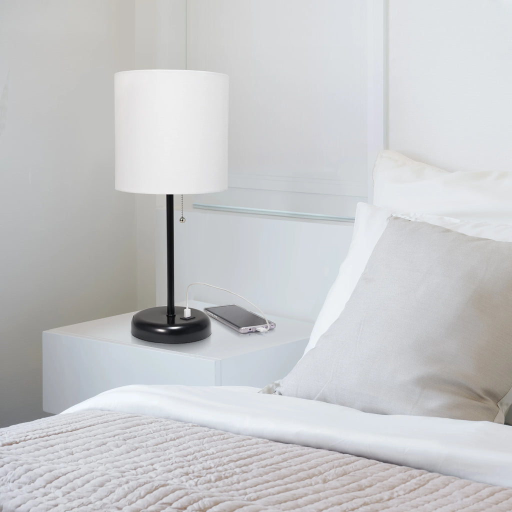 Black Stick Lamp with Fabric Shade O794
