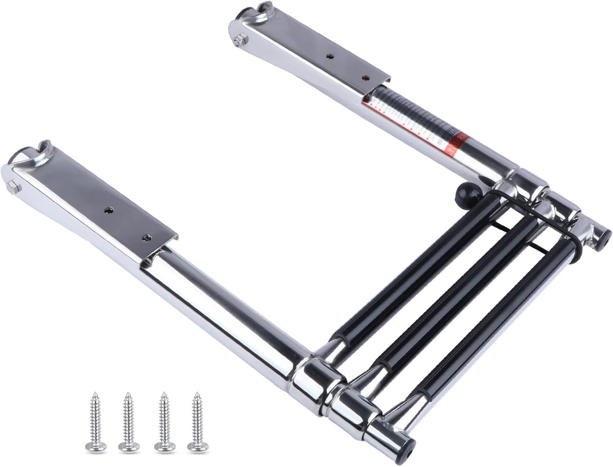 Stainless Steel 3 Step Telescoping Pontoon Boat Ladder, 600 Pounds Capacity, Pack of 2 P1709