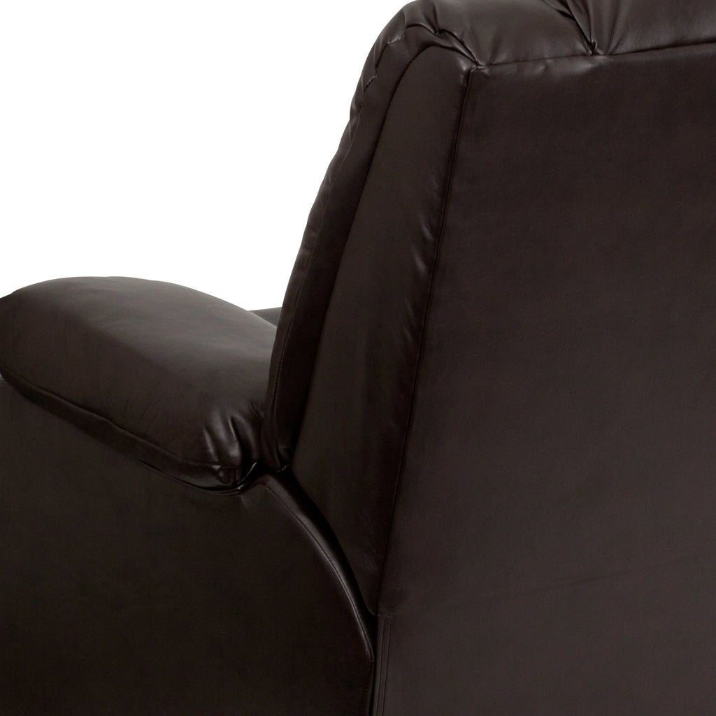 Plush Brown LeatherSoft Lever Rocker Recliner with Padded Arms I182945