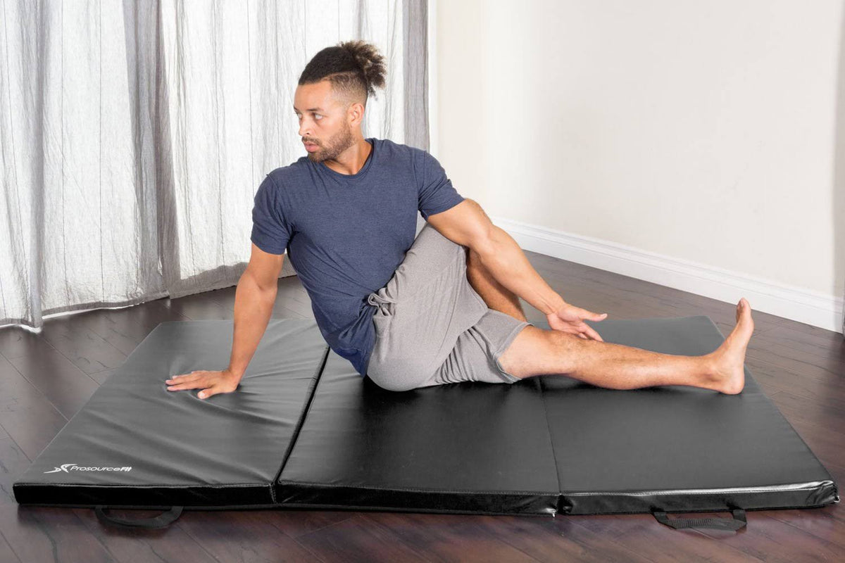 Black Tri-Fold Exercise Mat with Carrying Handles R723295
