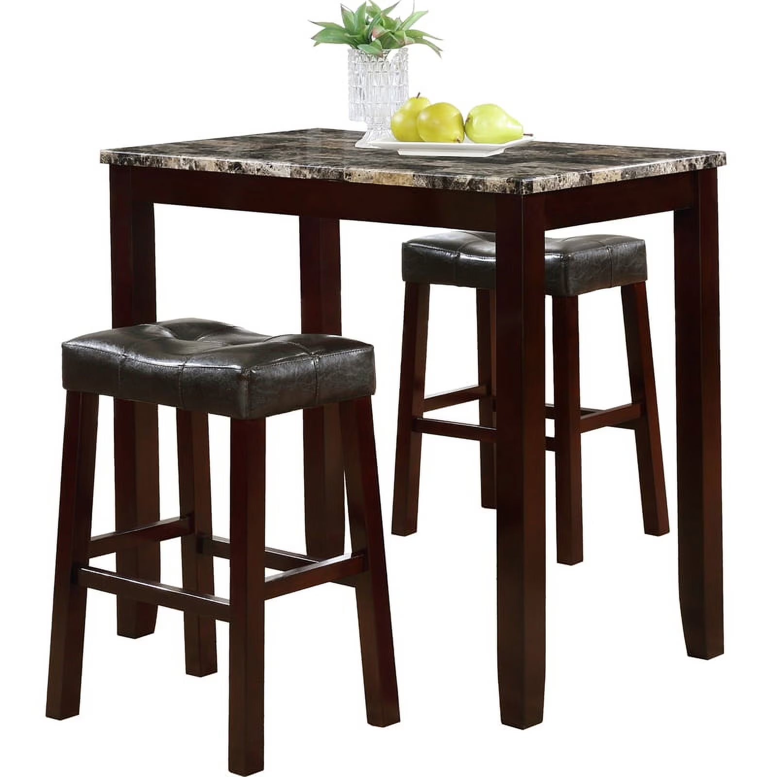 3Pc Espresso Marble Breakfast Table Set D794