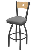 Swivel Counter Stool with Pewter Finish, Natural Back, Grey Seat V94113
