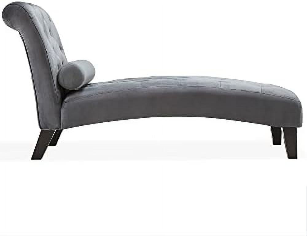 Beige Upholstered Chaise Lounge Sofa with Button Tufted Back and Hardwood Legs Q96778
