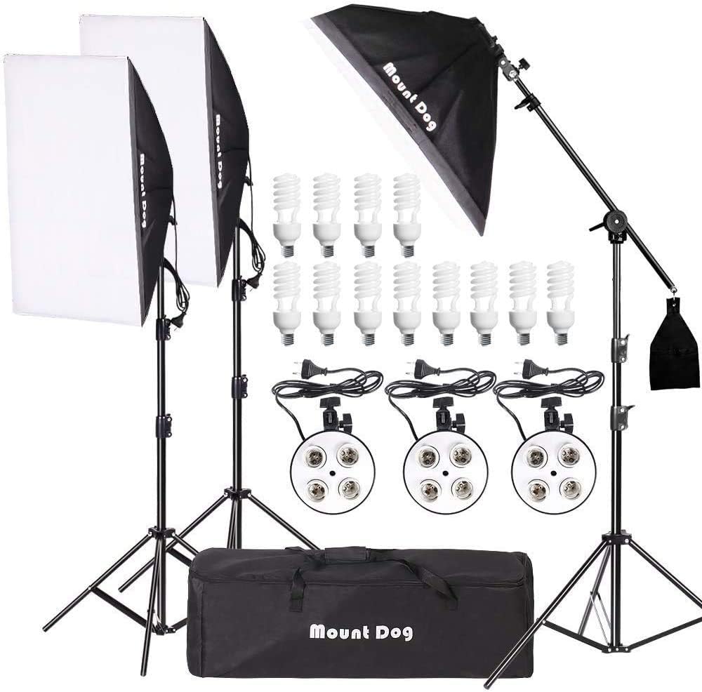 2400W Softbox Photography Lighting Kit with Boom Arm and Carry Case A5826
