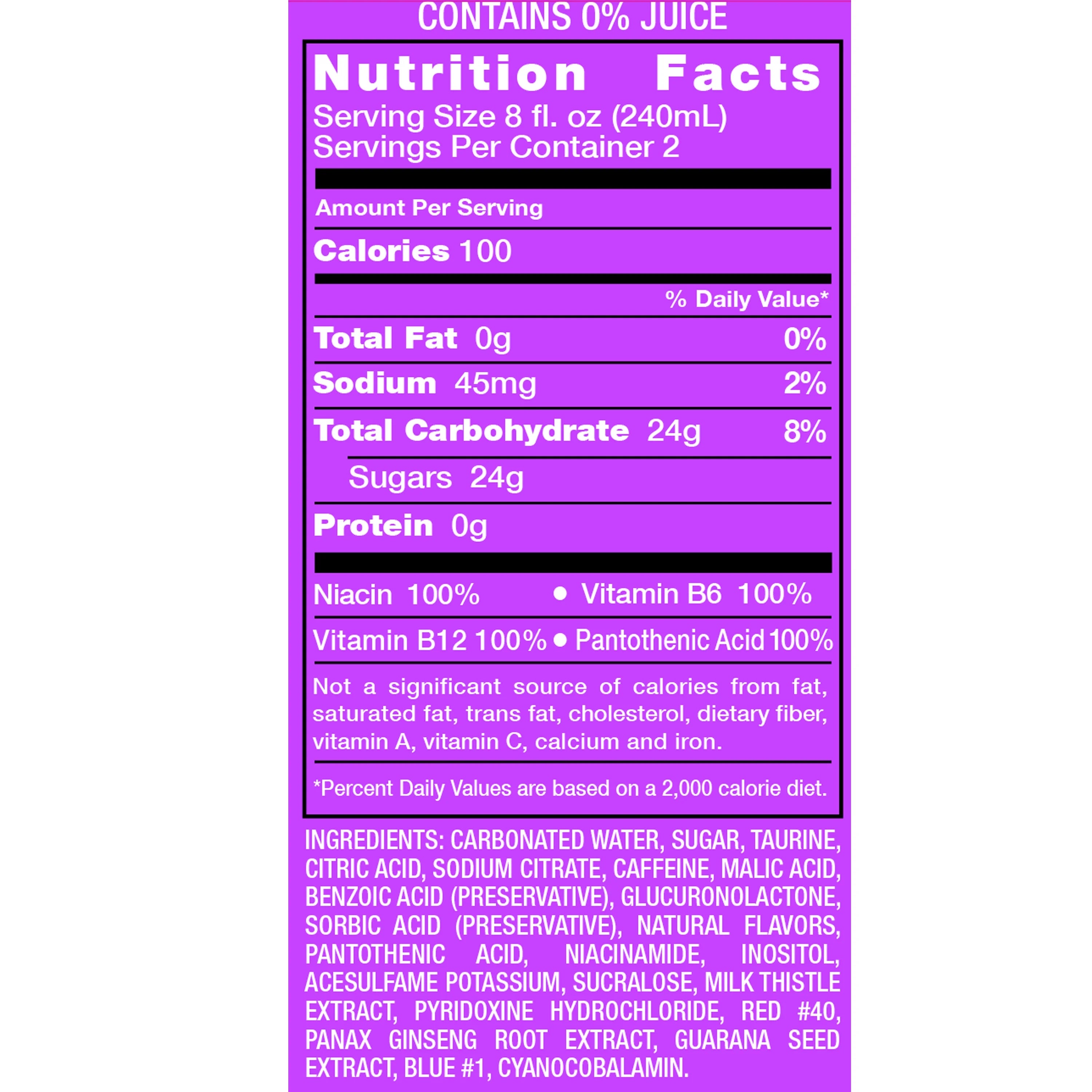 Grape Energy Drink, 16 fl oz, 24 Cans V40077