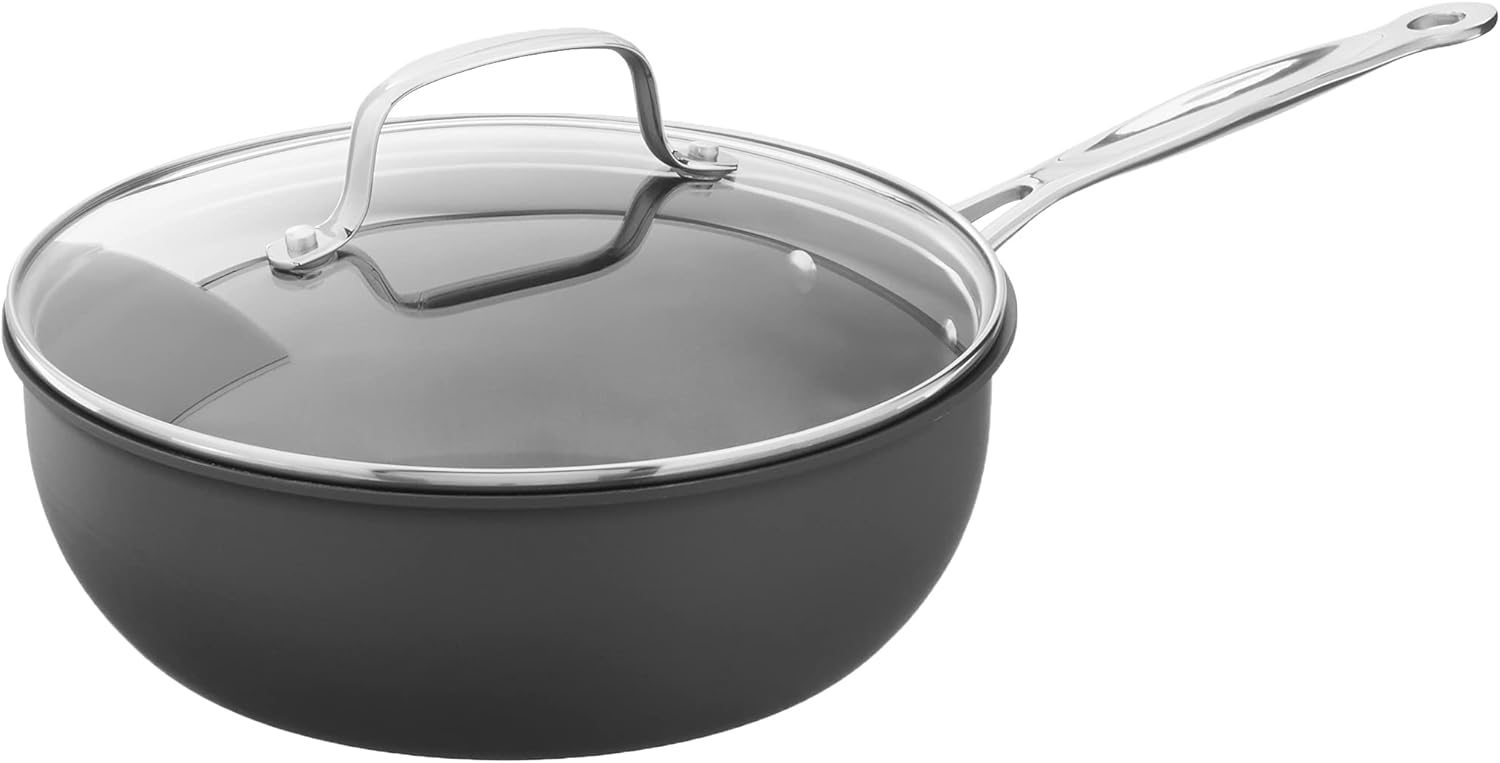 Black 3-1/2-Quart Nonstick Hard-Anodized Saute Pan with Lid, Pack of 2 C942583