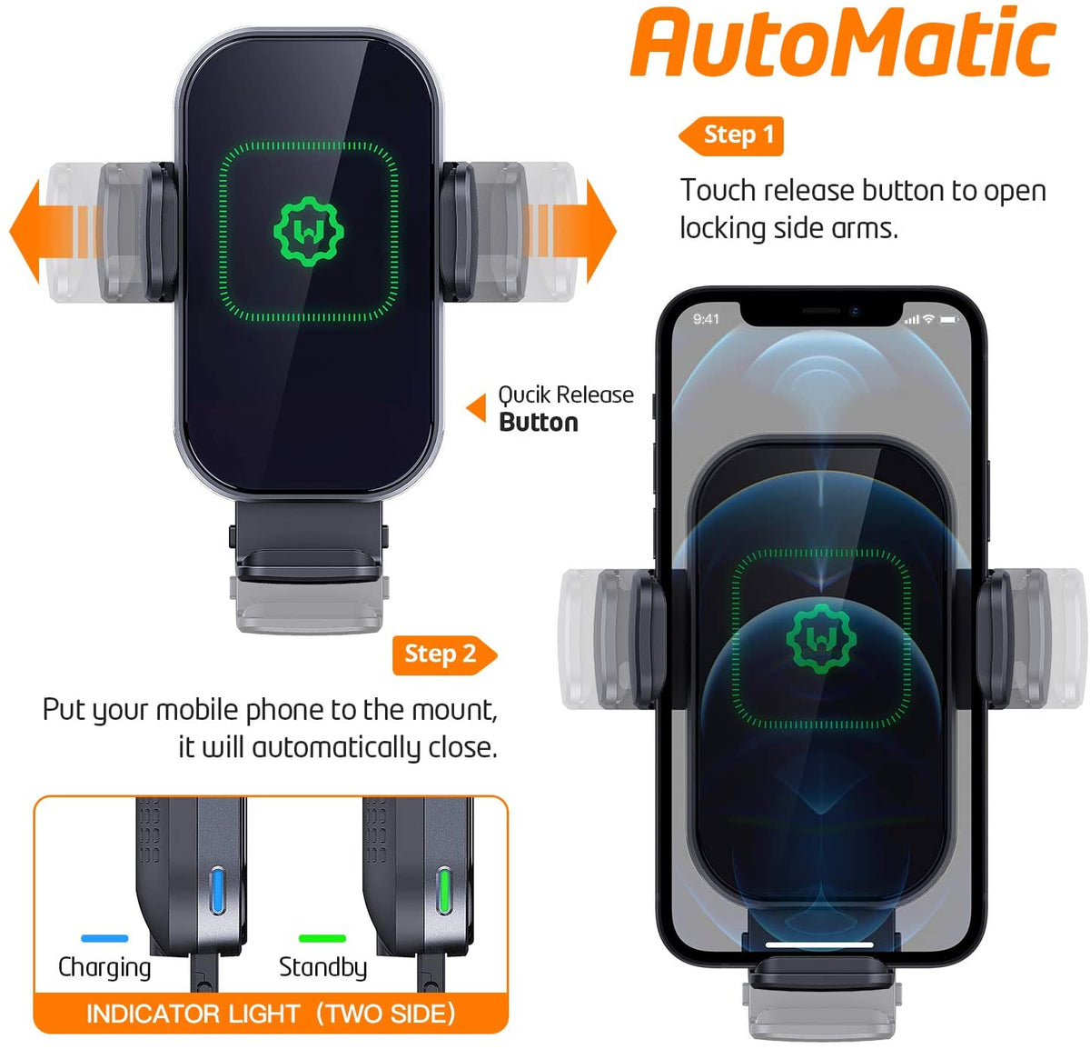 15W Qi Wireless Car Charger Phone Holder X876397