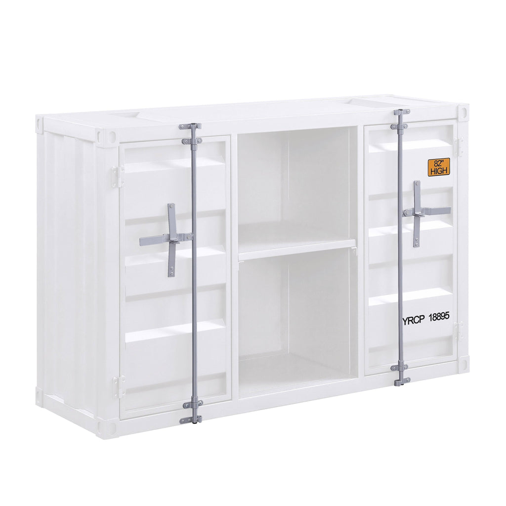 White 2 Door Metal Server with 2 Open Shelves G5123