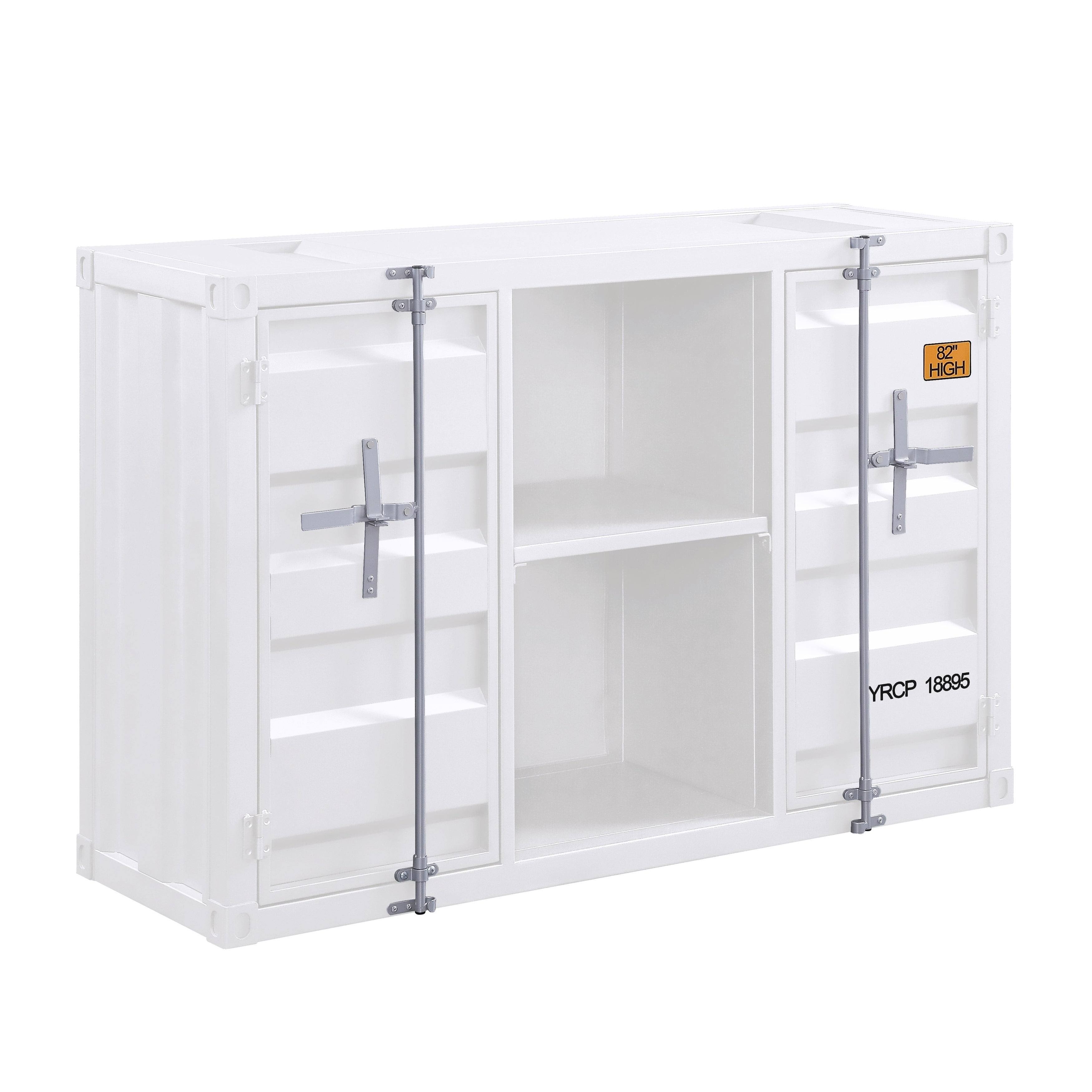 White 2 Door Metal Server with 2 Open Shelves G5123