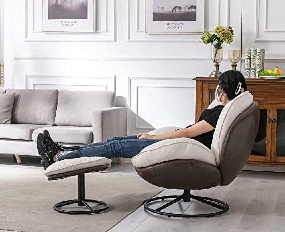 White Linen Swivel Chair with Ottoman R1193