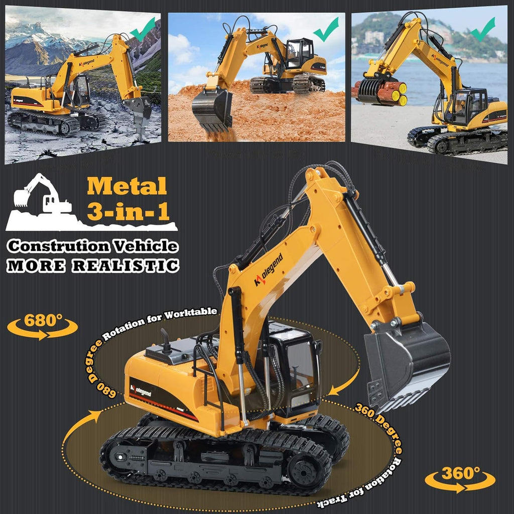 3 in 1 Remote Control Excavator with Metal Shovel, 15 Channel Construction Tractor P443637