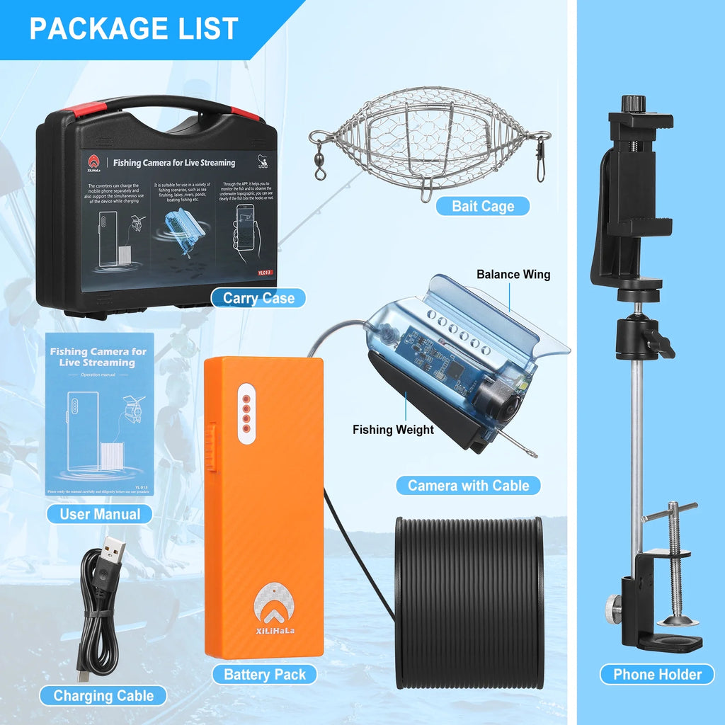 1080P Underwater Fishing Fish Finder with 50M Cable Carry Case J698