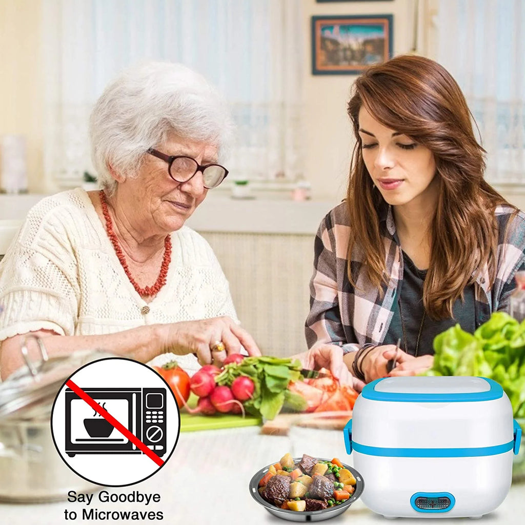 Electric Lunch Box Food Heater Cooker Steamer with Stainless Steel Bowls V589395
