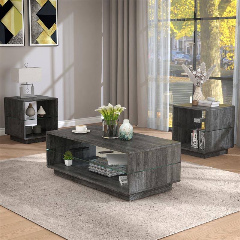 3-Piece Wood Coffee Table Set in Distressed Gray Y92102