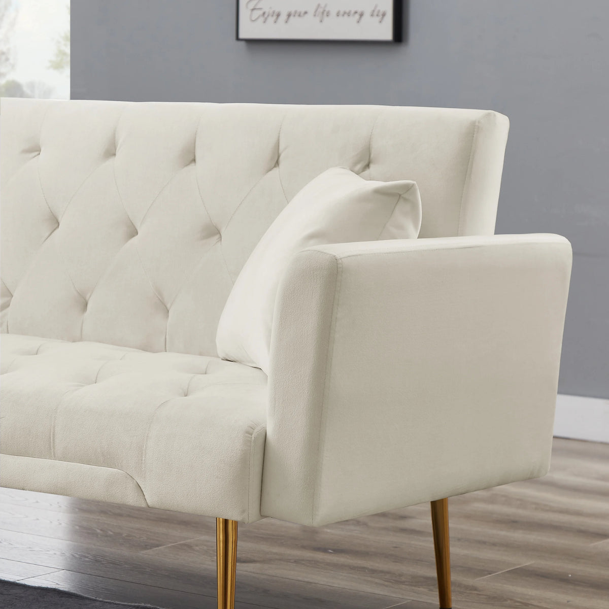 Beige Velvet Convertible Sofa Bed X229