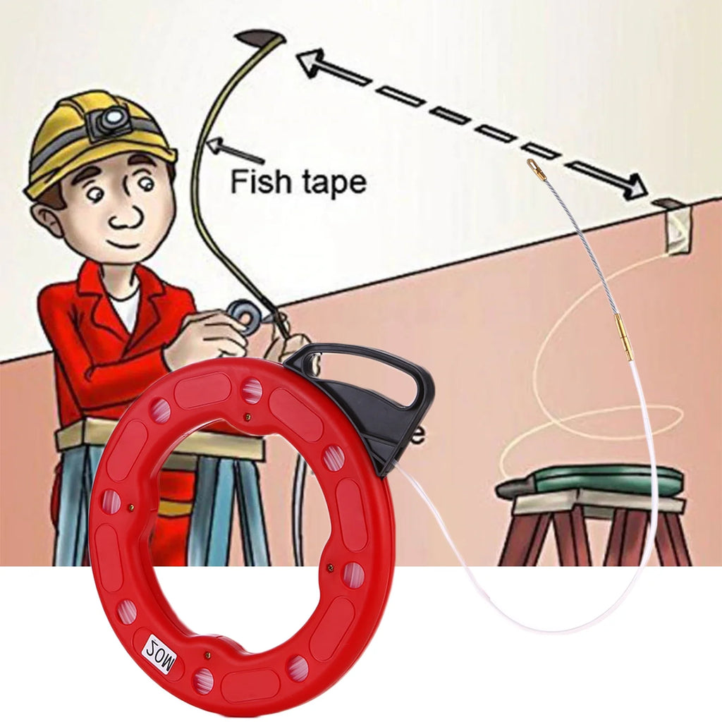20M Fiberglass Fish Tape Reel Conductive Cable Puller with Impact Case I670107