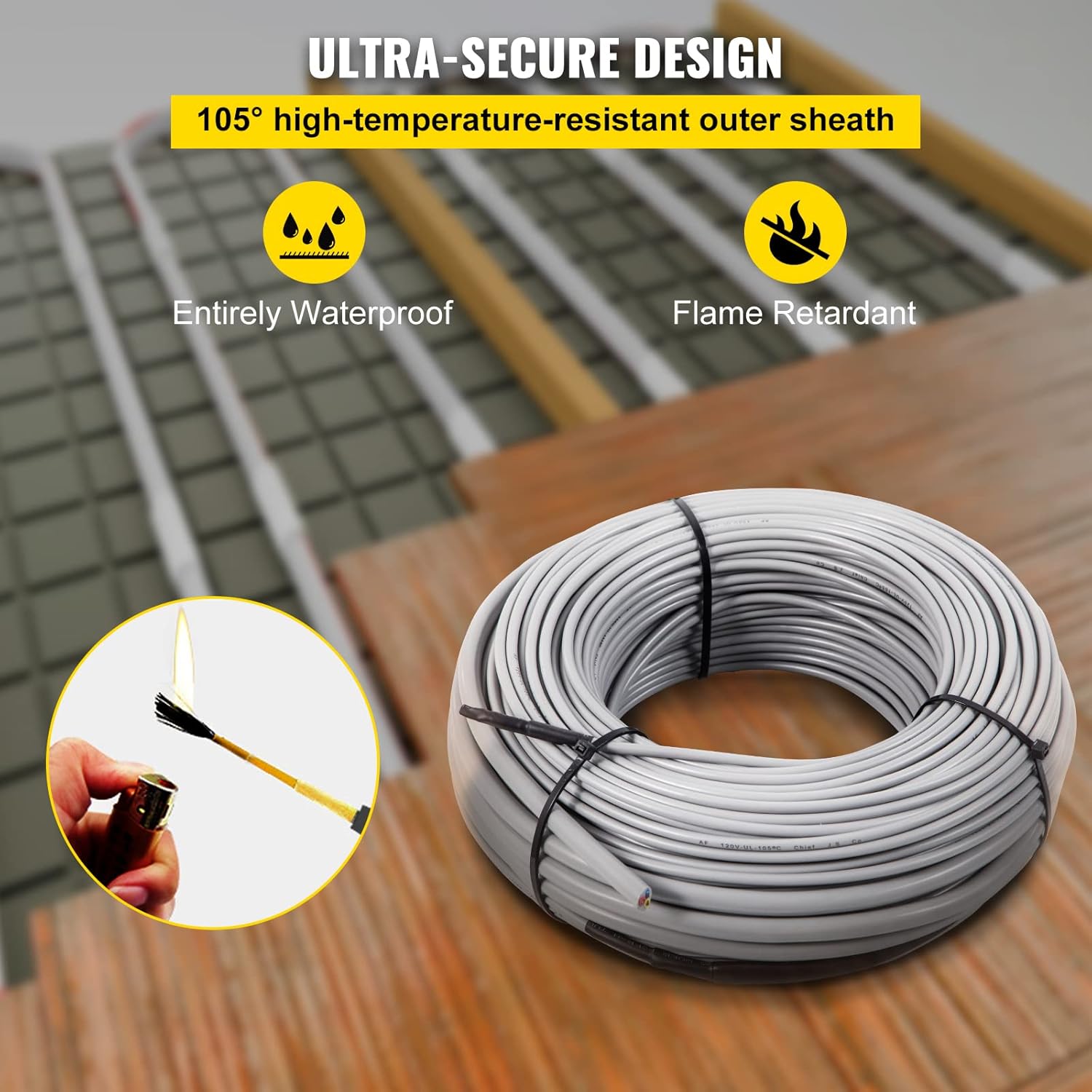 128.8 Square Feet Waterproof Insulated Floor Heating Cable with Temperature Control Panel W9922