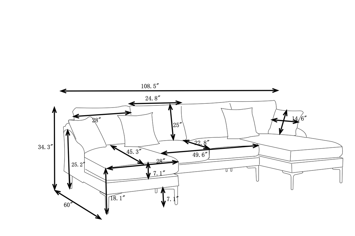 Linen+Leathaire fabric U-shaped sofa with golden legs Z30588