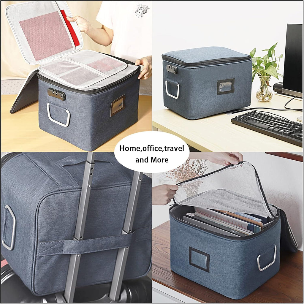 Blue Oxford Fabric Document Organizer Box with Lock Q989761
