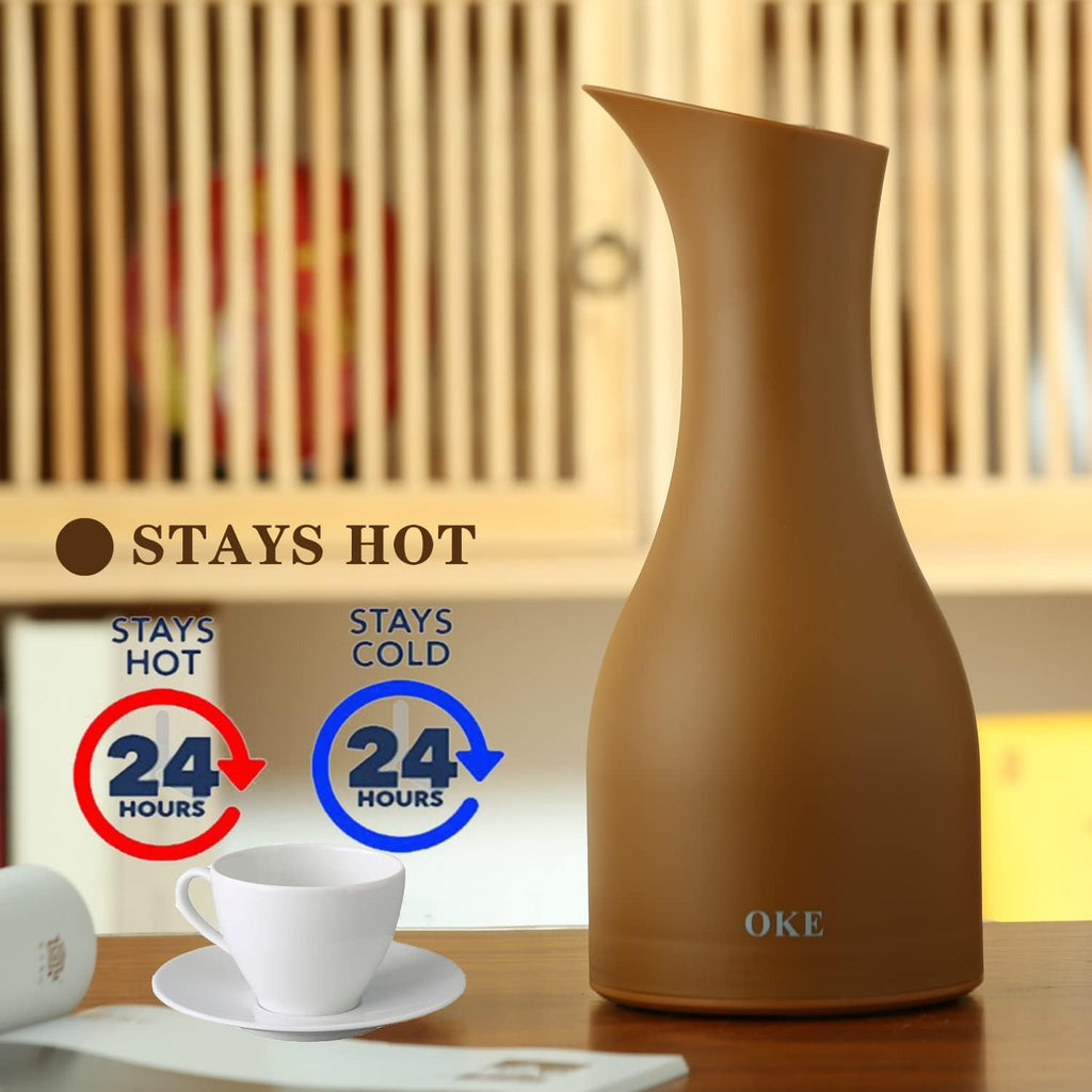 Glass Lined Thermal Coffee Carafe 23OZ, Vacuum Insulated Double Wall Coffee Thermos, Tea Thermos with Leak-Free Lid, Camel, 700 ML Pack of 2 J763206
