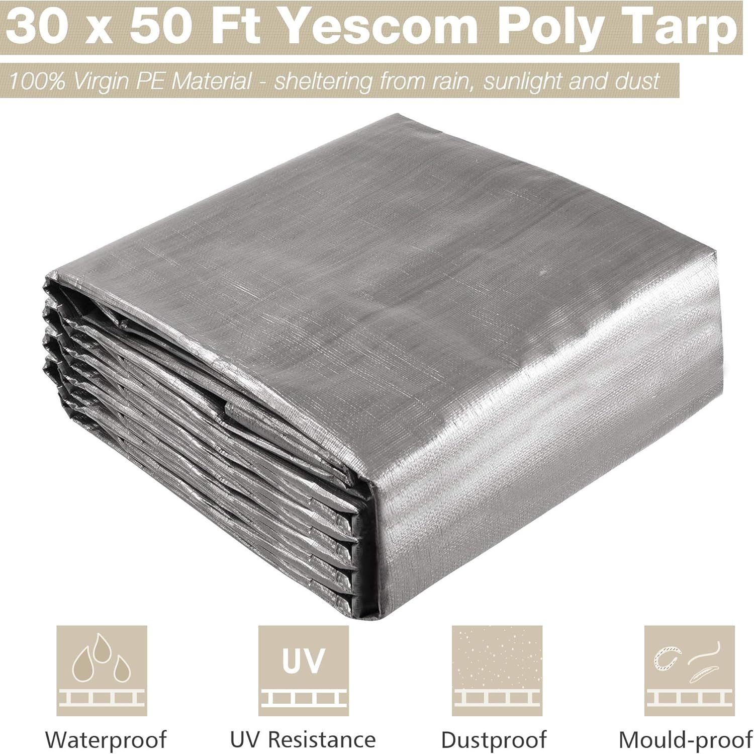Heavy Duty Reinforced Poly Tarp Waterproof Tarpaulin 10-mil with Eyelets F942058