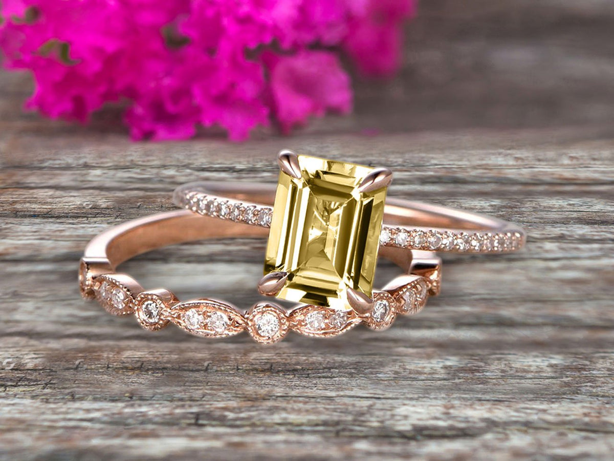 Emerald Cut Champagne Diamond Moissanite 10k Rose Gold Engagement Ring Z484191