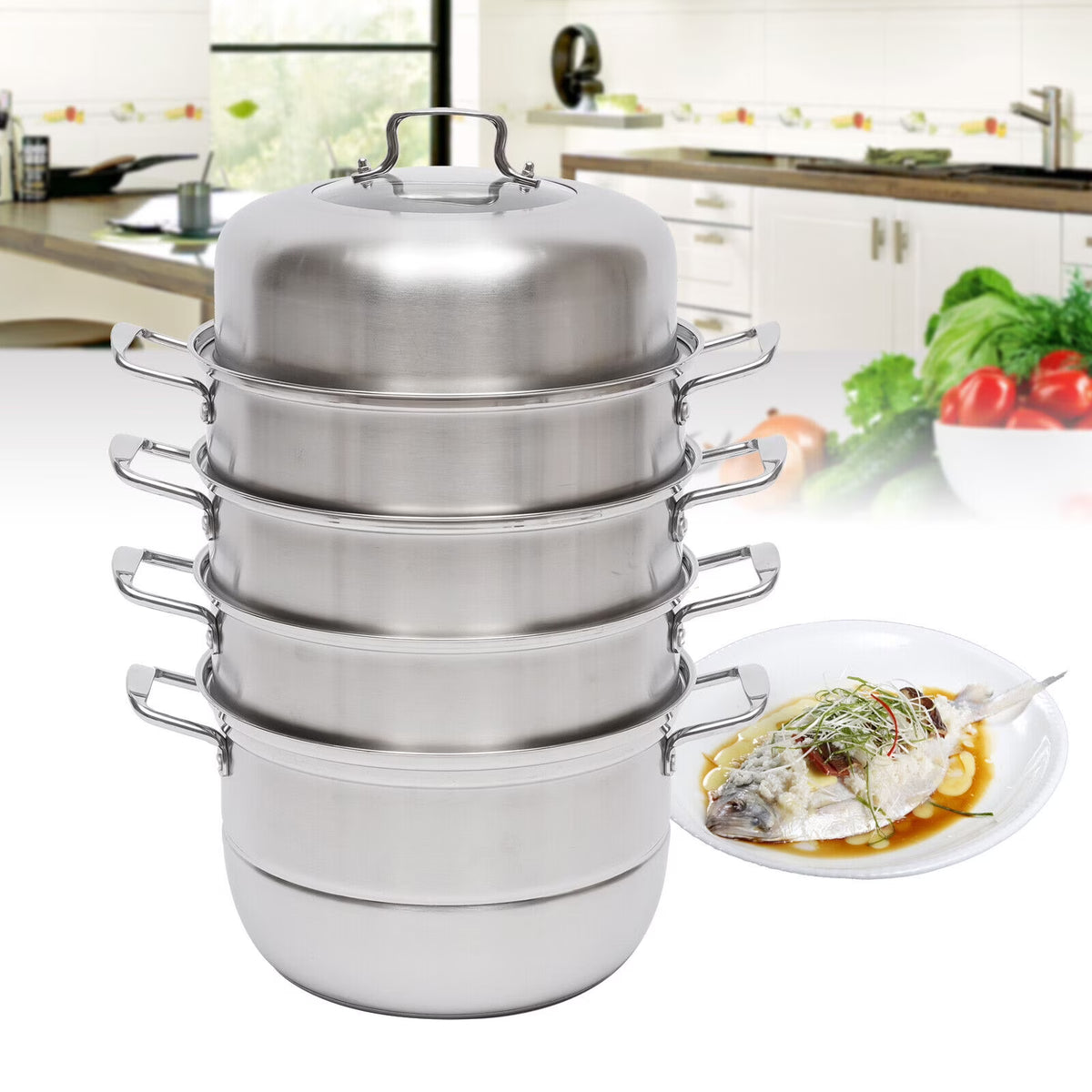 Stainless Steel 5 Tier Steaming Pot with Lid Cookware D9413
