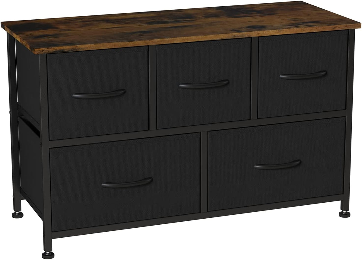 Coffee Brown 5 Drawer Fabric Dresser P9867