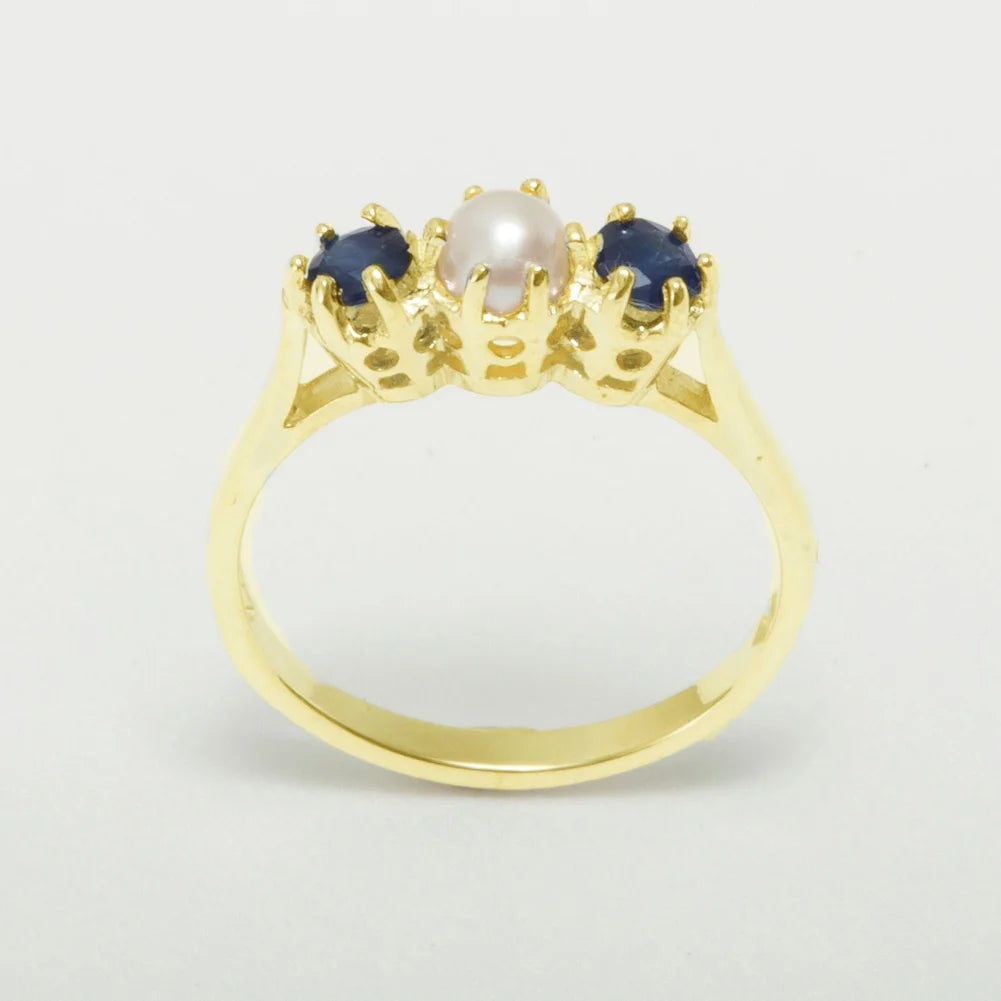 10k Yellow Gold Cultured Pearl & Sapphire Womens Ring L617025
