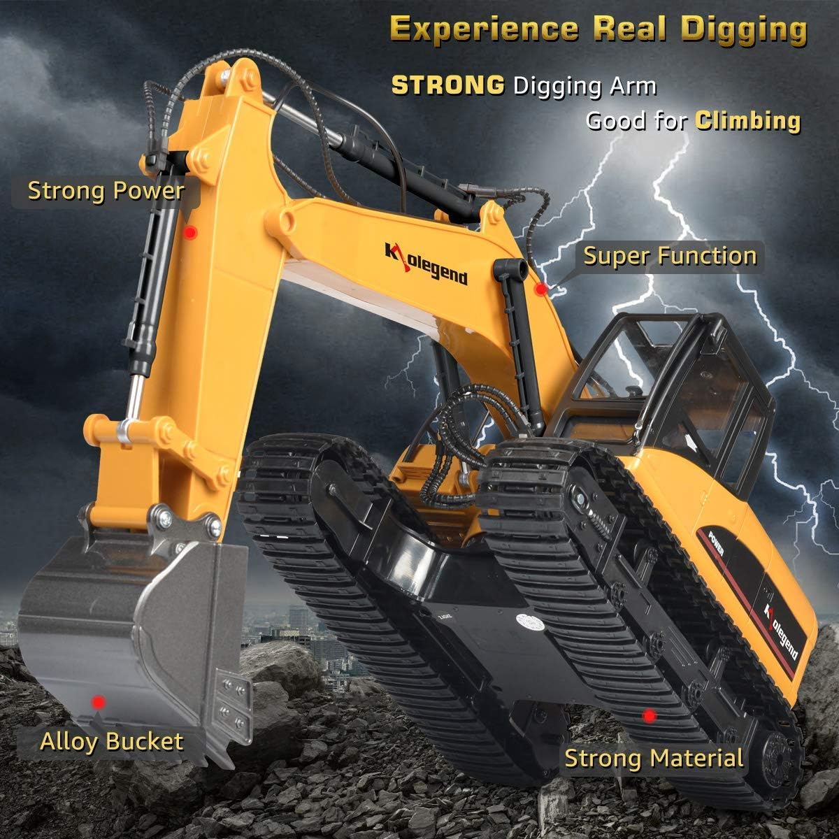 3 in 1 Remote Control Excavator with Metal Shovel, 15 Channel Construction Tractor P443637