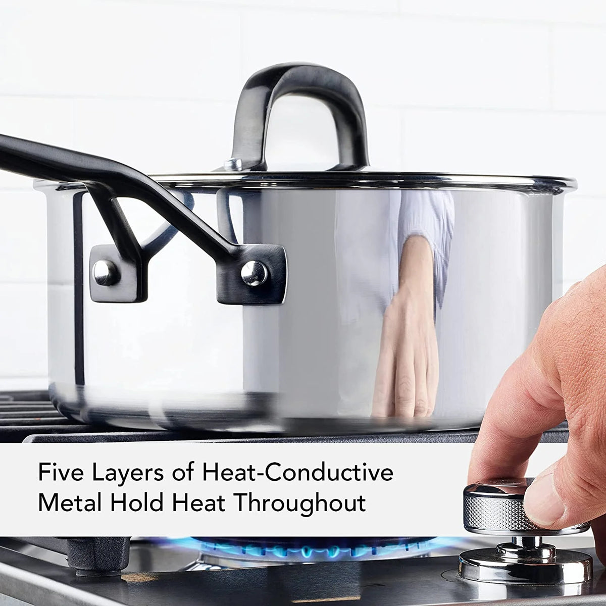 5-Ply Clad Stainless Steel Saucepan with Lid, 3 Quart E347