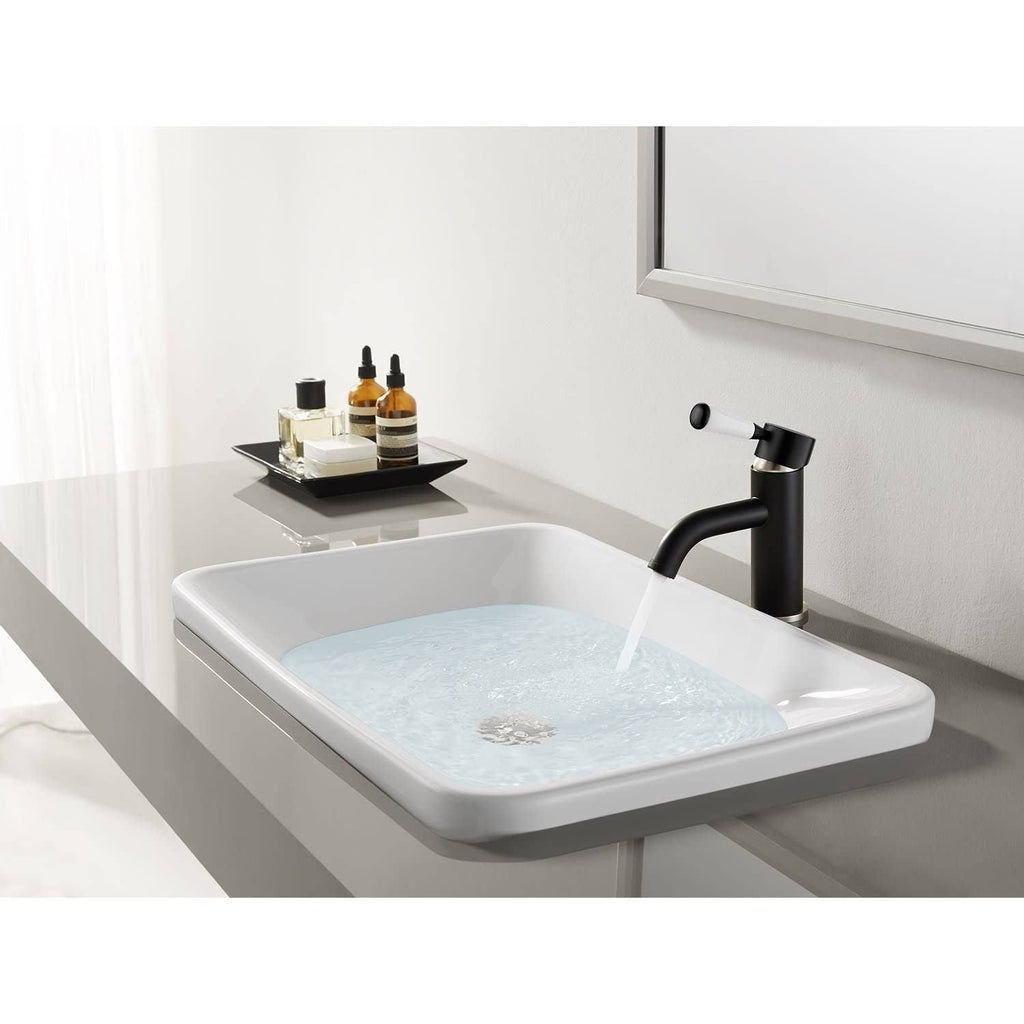 Matte Black Single Hole Bathroom Faucet with Drain Assembly F884565