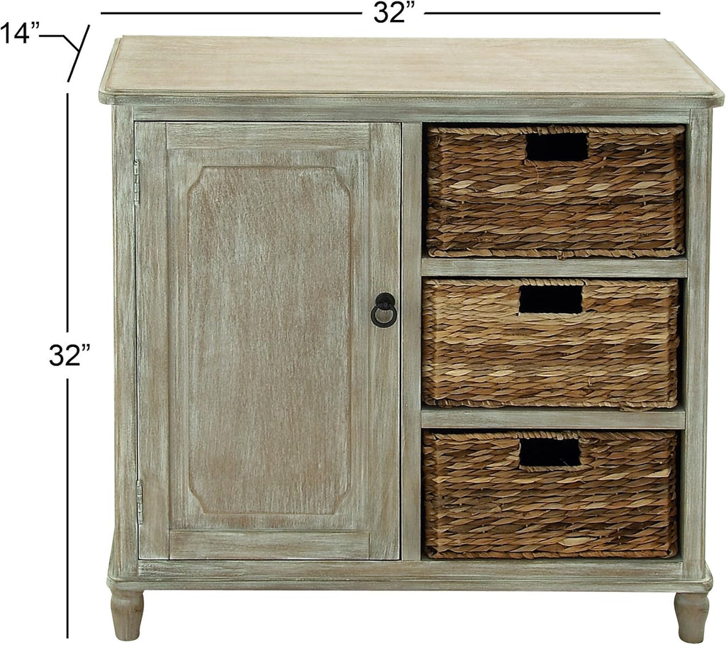 Whitewash Taupe Wood Basket Cabinet Y4717