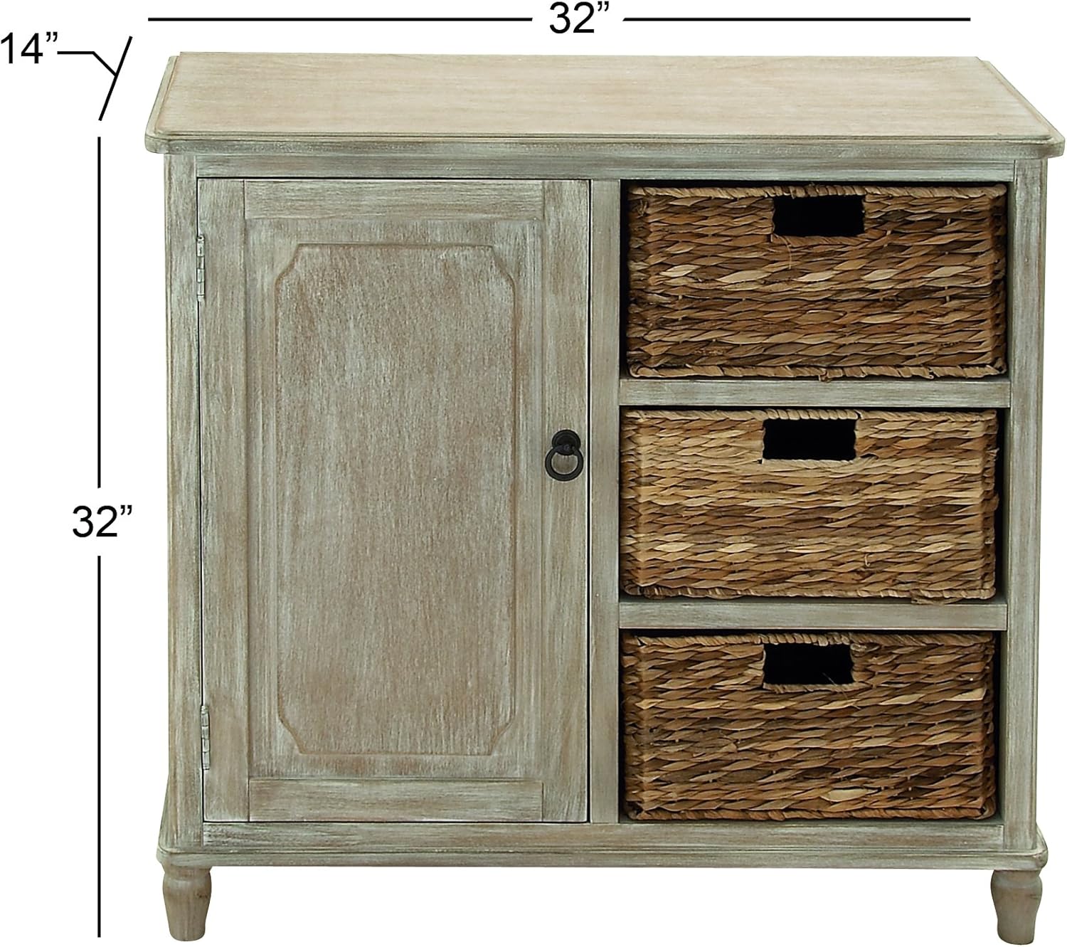 Whitewash Taupe Wood Basket Cabinet Y4717