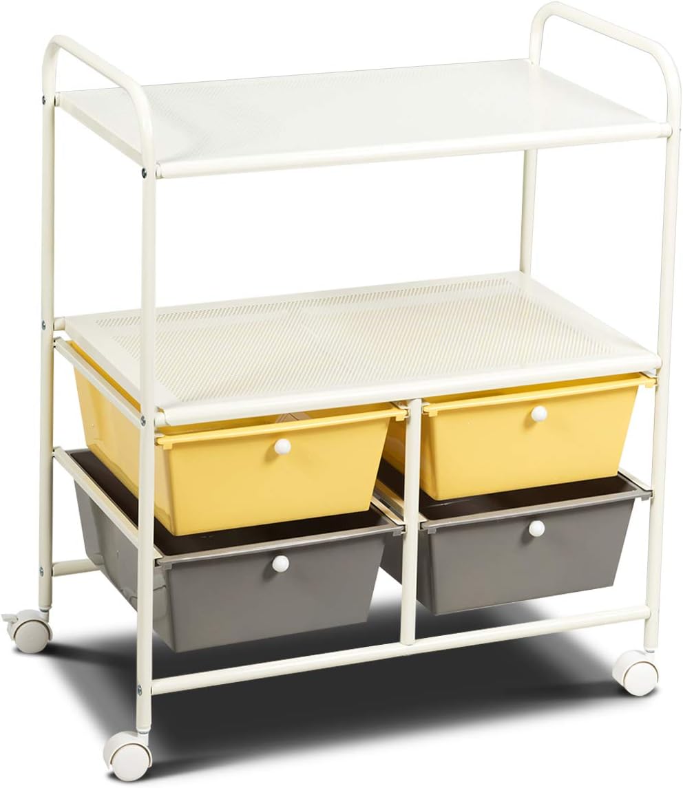 White Rolling Storage Cart with 4 Drawers 2 Shelves O648101