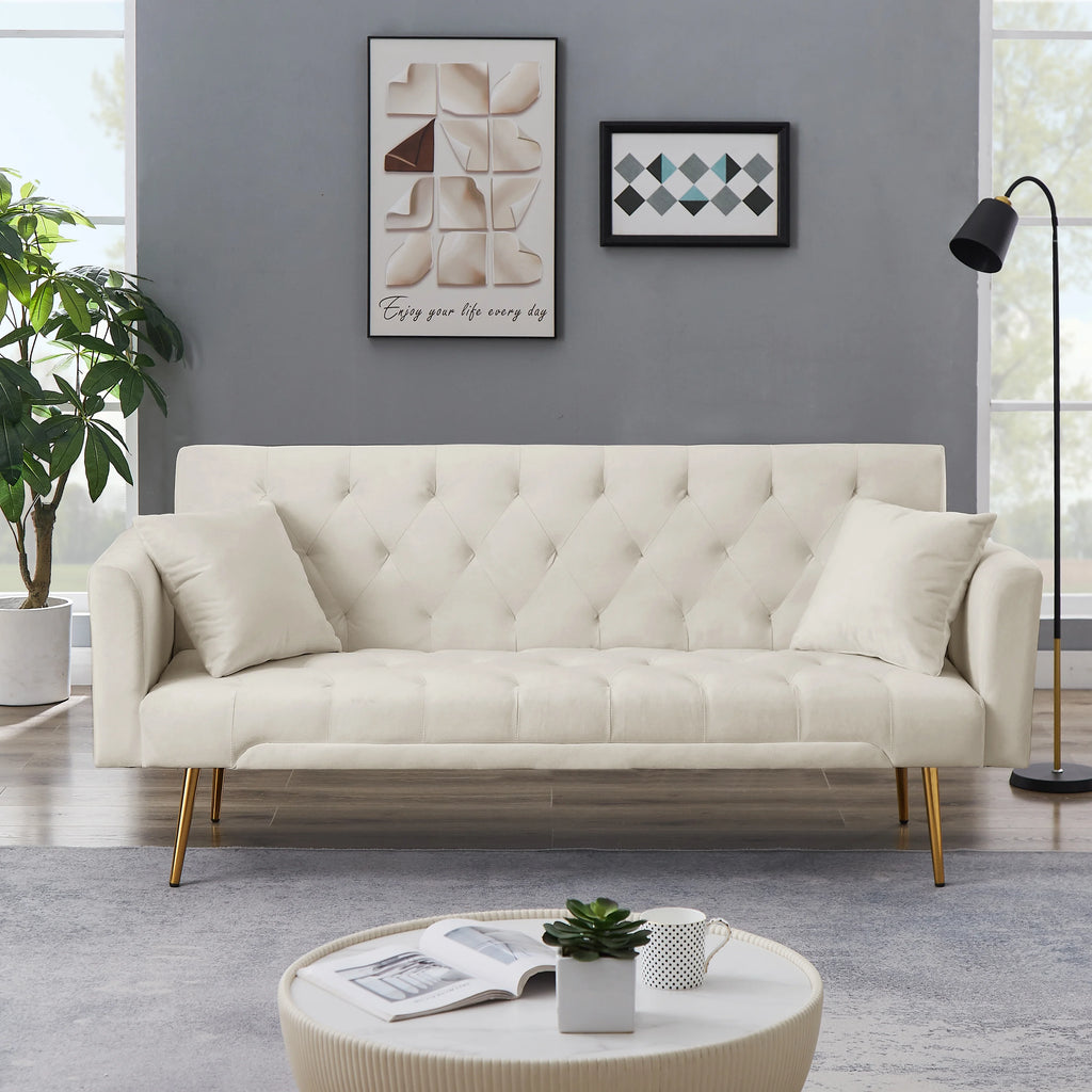 Beige Velvet Convertible Sofa Bed X229