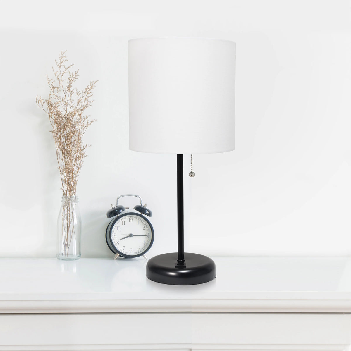 Black Stick Lamp with Fabric Shade O794