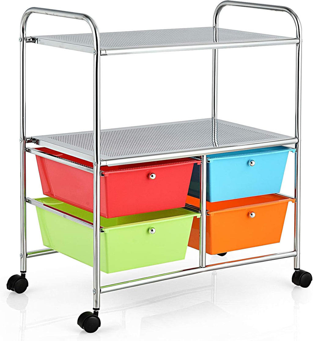 White Rolling Storage Cart with 4 Drawers 2 Shelves O648101