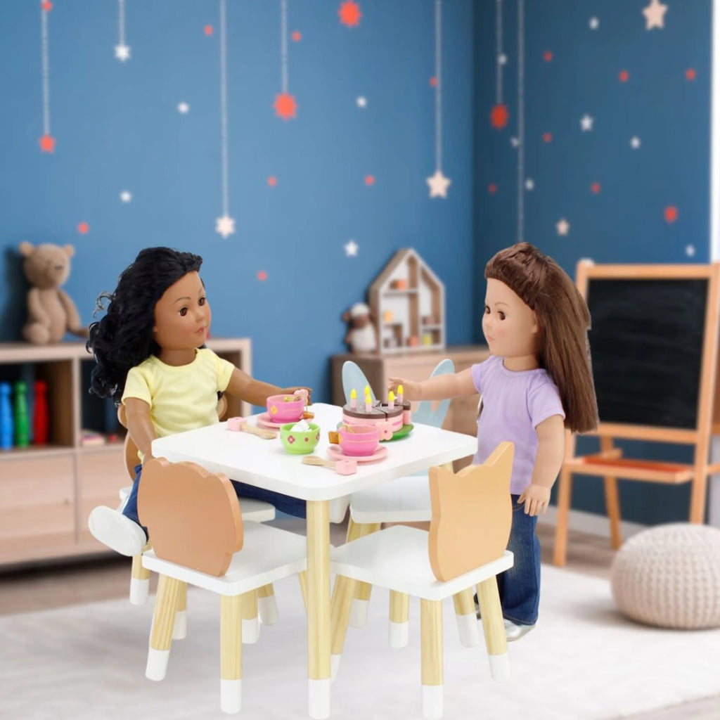 18 Inch Doll Wooden Kitchen Table and 4 Chair Dining Set E901