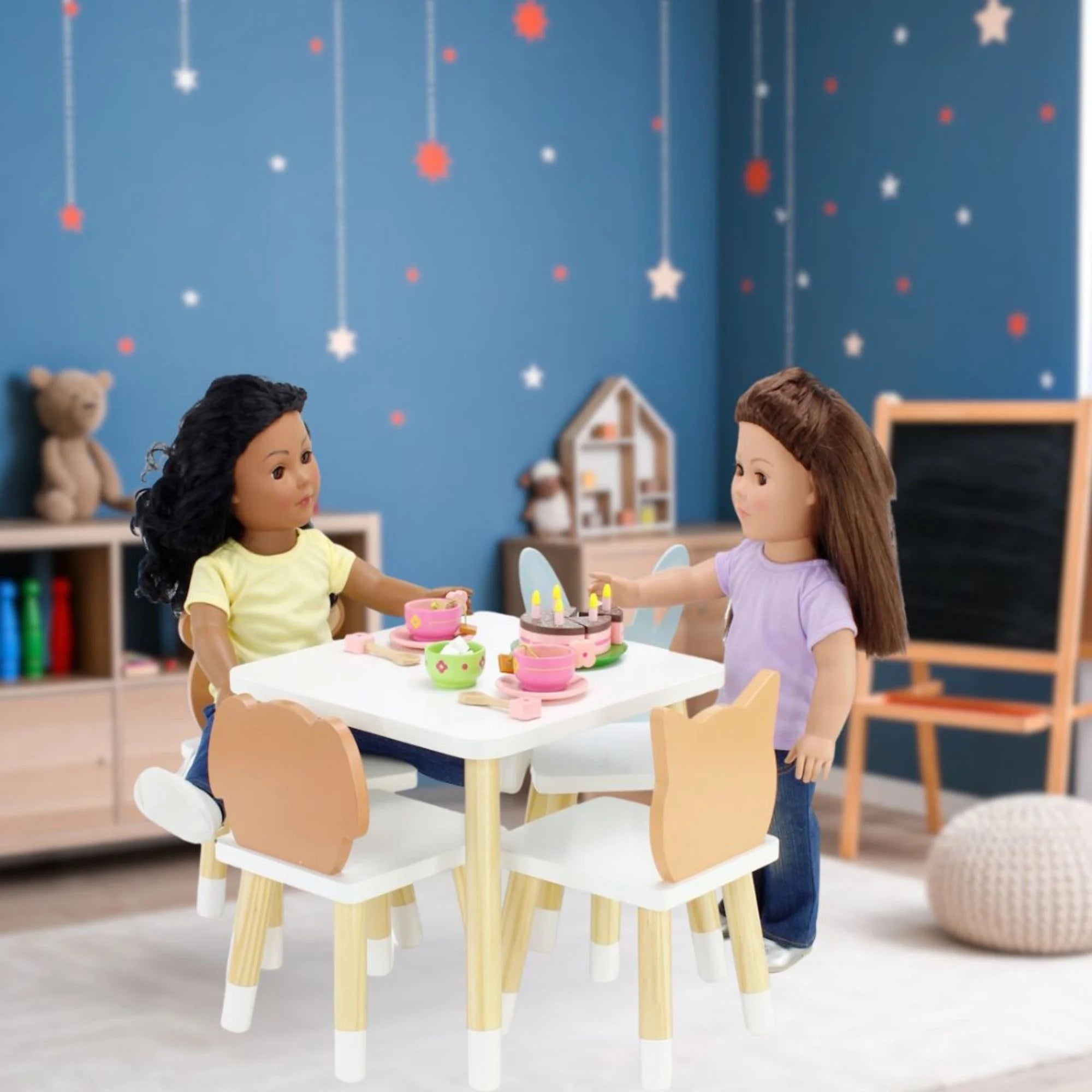 18 Inch Doll Wooden Kitchen Table and 4 Chair Dining Set E901