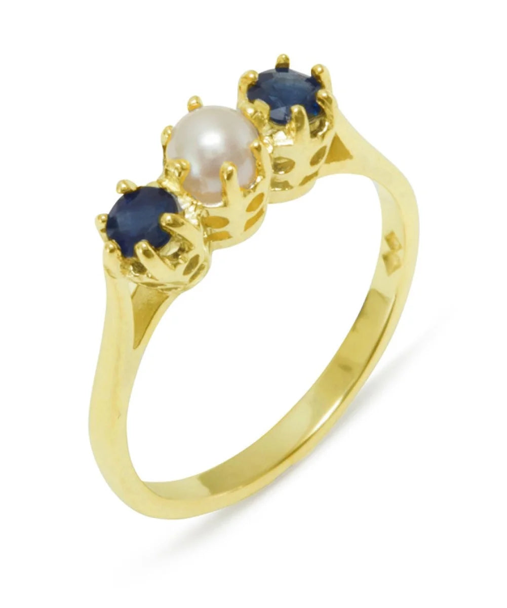 10k Yellow Gold Cultured Pearl & Sapphire Womens Ring L617025