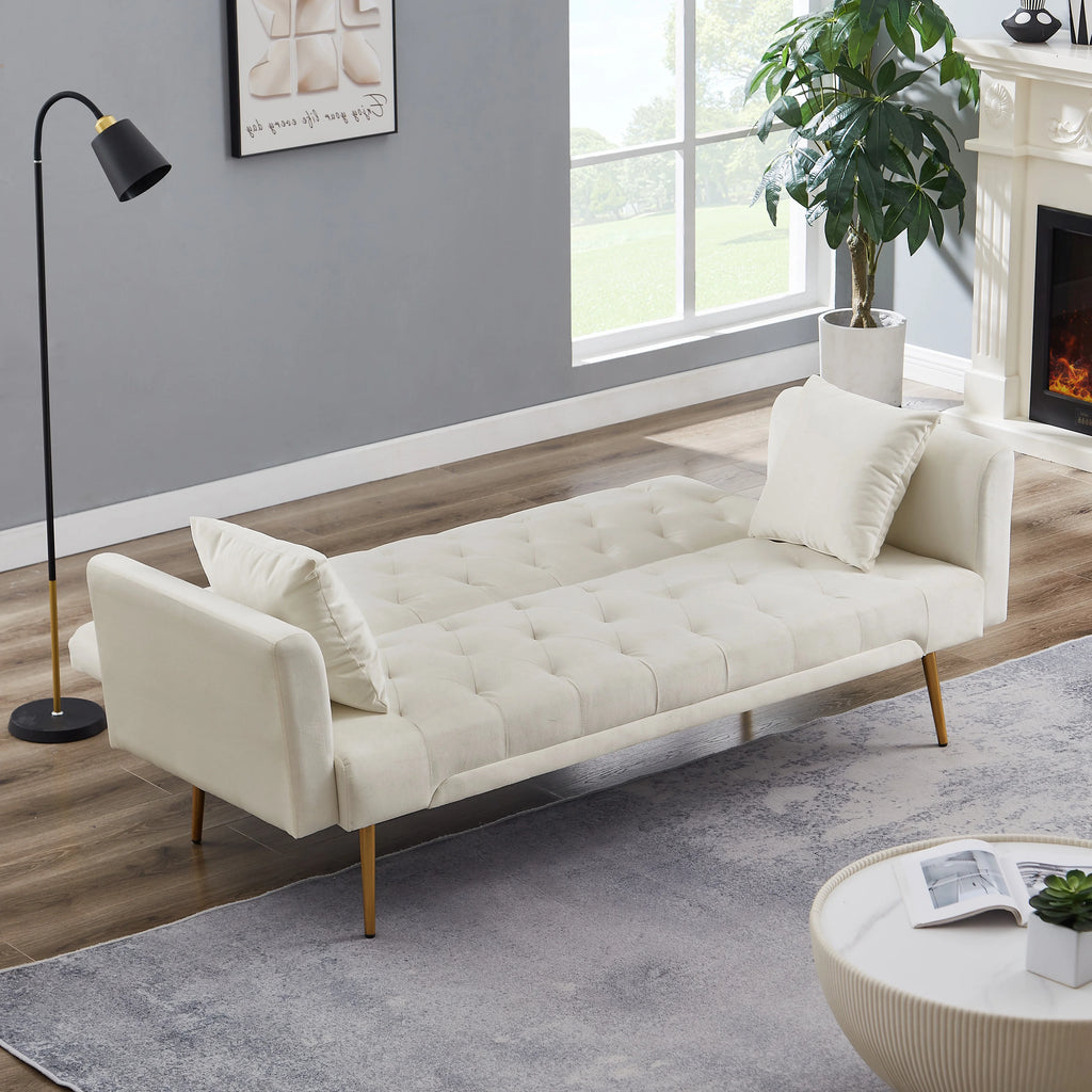 Beige Velvet Convertible Sofa Bed X229