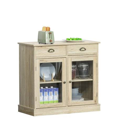 Rustic Farmhouse Style Sideboard Storage Cabinet with 2 Glass Doors and 2 Drawers O7445