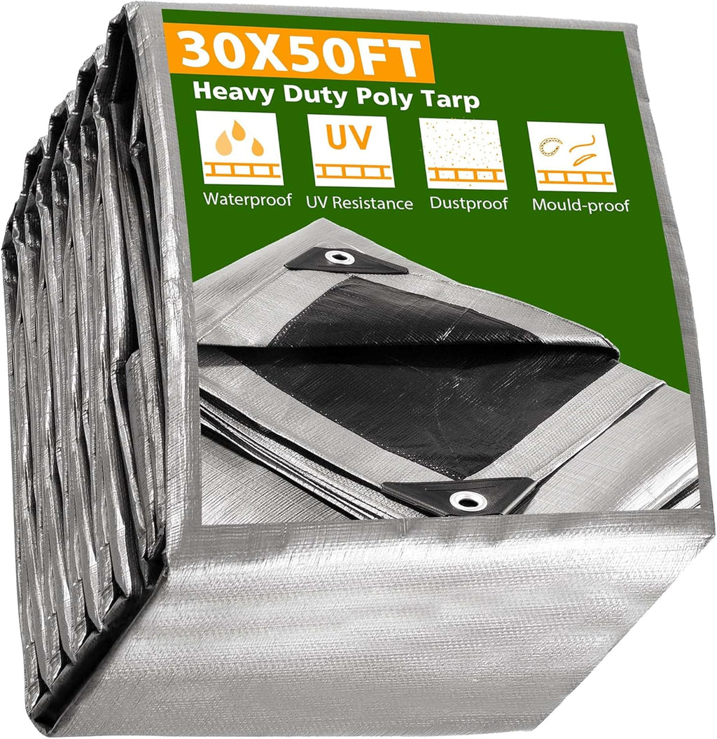 Heavy Duty Reinforced Poly Tarp Waterproof Tarpaulin 10-mil with Eyelets F942058