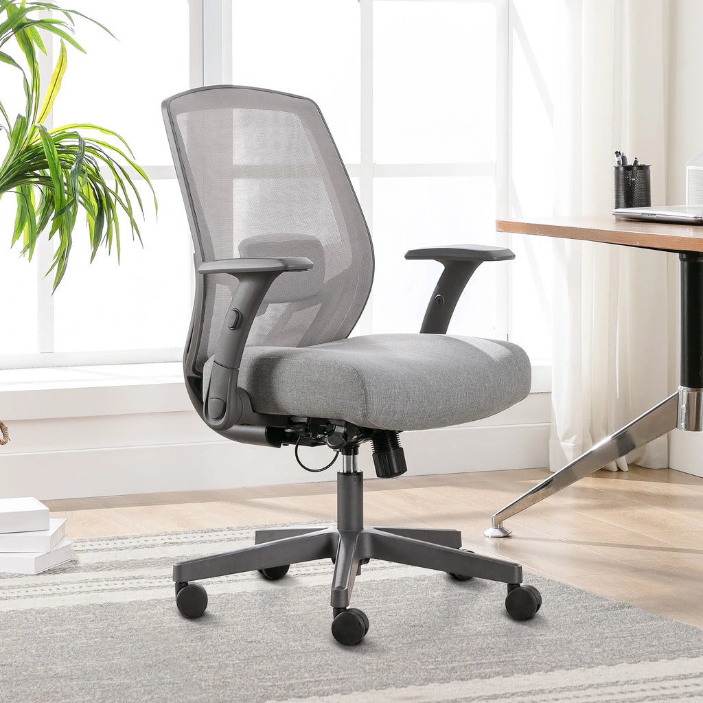 Ergonomic Mesh/Fabric Mid-Back Task Chair, Gray O136